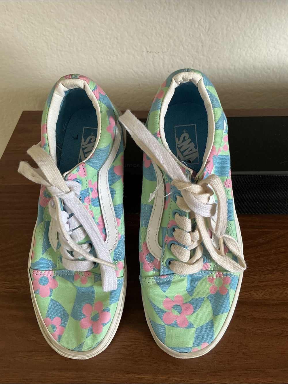 Vans Kids Floral Checkerboard Old Skool Sneakers - Blue/Pink/Green